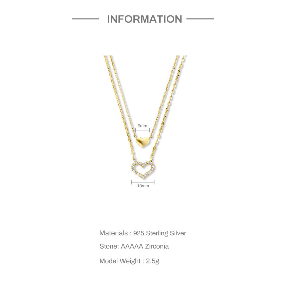 Eternal Twin Hearts Necklace – 925 Silver Double-Layer Zircon Pendant